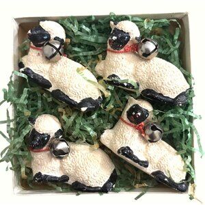 VTG Hand-Painted Austrian MEM Pure Castile Soap Lamb Figurines Set Of 4 In Box